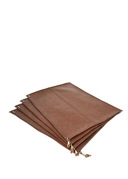 Tan Leather Rectangular 4-Piece Napkin Ring and 4-Piece Placemat 35 x 50 cm