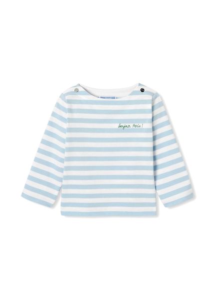 Denizci Mavi Çizgili Pamuklu Uzun Kollu Erkek Bebek T-Shirt