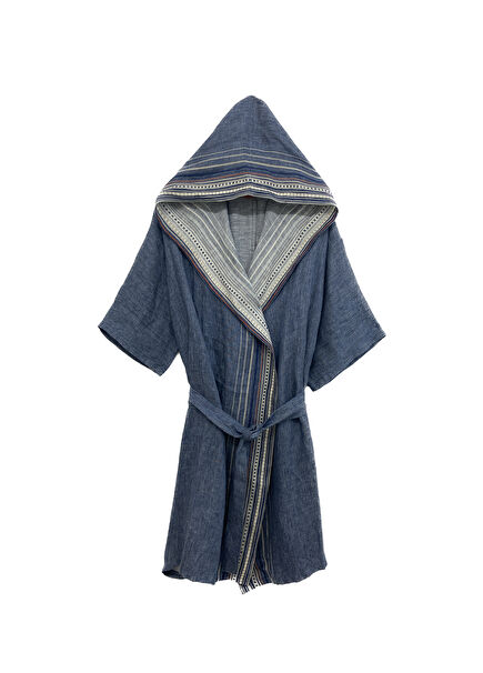 Minos Lacivert Keten Unisex Kimono ve Plaj Elbisesi 
