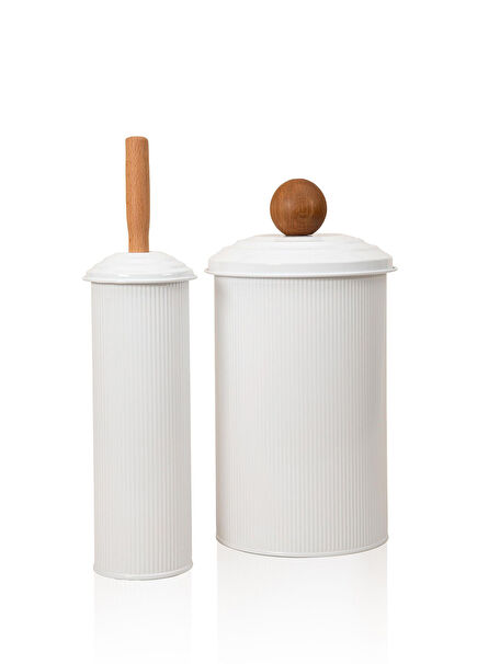 Stripe White Trash Can & Toilet Brush Set of 2 Bathrooms