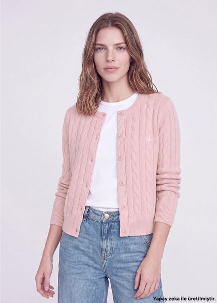 Pembe Saç Örgü Hırka