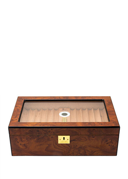 New Cedar Glass Tray Humidor Brown 60's Cigar Box