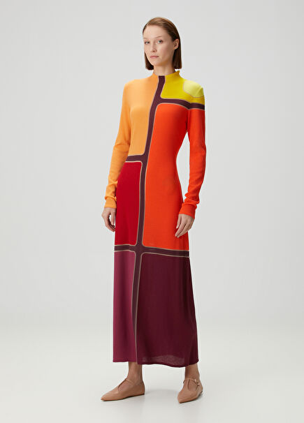 Colorblock Maxi Wool Dress