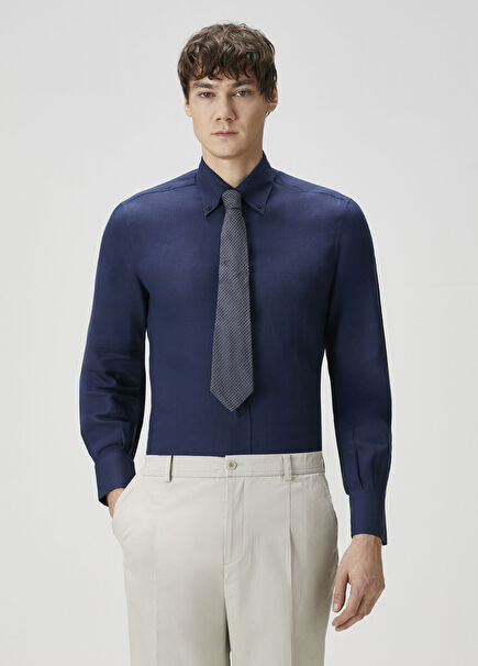 Navy Blue Linen Shirt