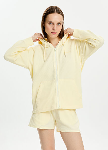 Vanilya Waffle Kapüşonlu Fermuarlı Kadın Sweatshirt