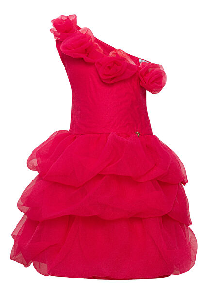 Fuşya Kız Çocuk Tül Elbise