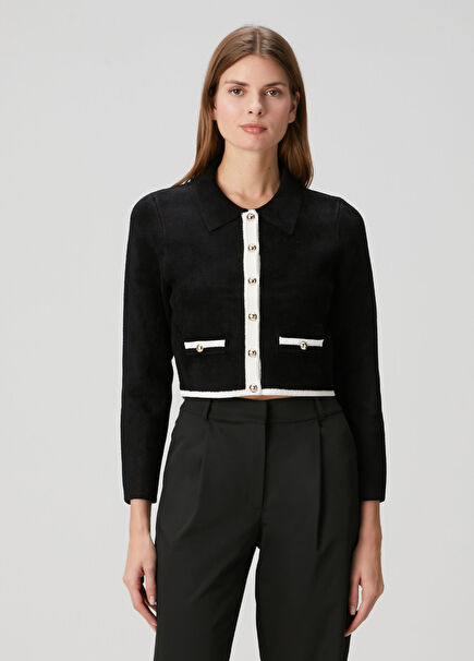 Fiorena Black And White Cropped Cardigan