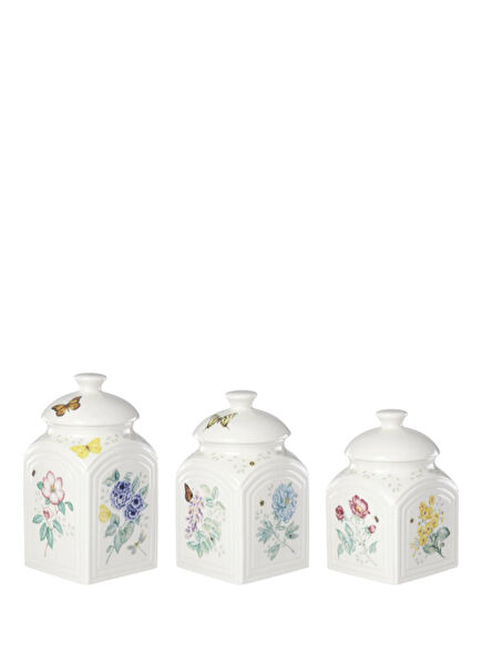 Butterfly Patterned Porcelain Set of 3 Jars
