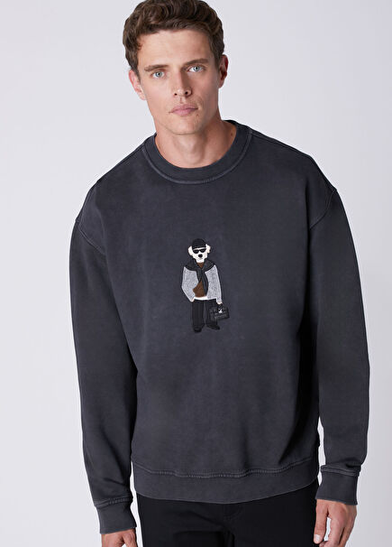 Antrasit Köpek Aplikeli Oversized Sweatshirt