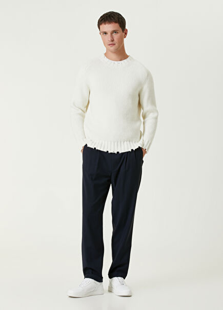 Relaxed Fit Navy Blue Wool Pants