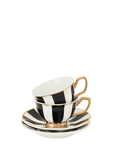 Siyah Çizgili 2'li Bone Kahve Fincanı