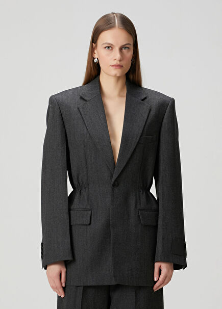 Oversized Siyah Yün Blazer