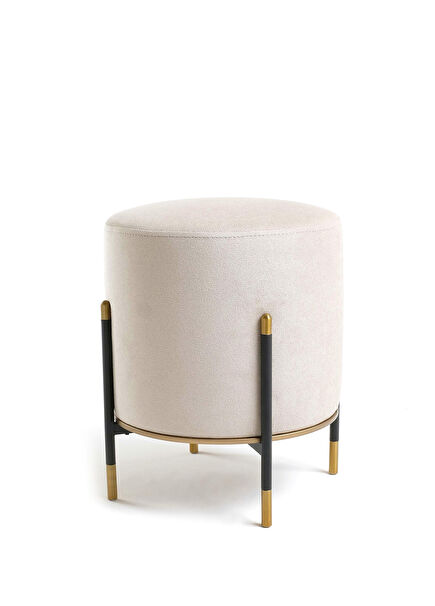 Kirit Cream Color Black Gold Metal Standing Pouf