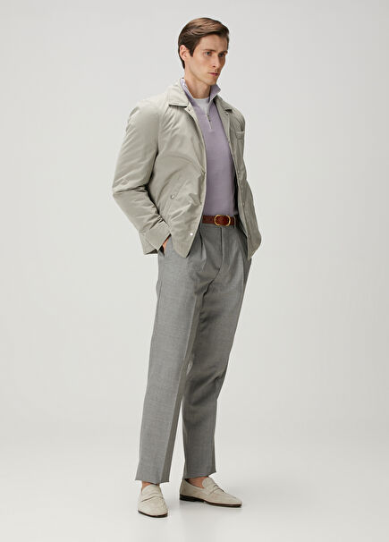 Grey Double Pleated Wool Trousers