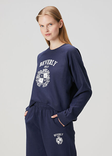 Navy Blue Printed Sweatshirt