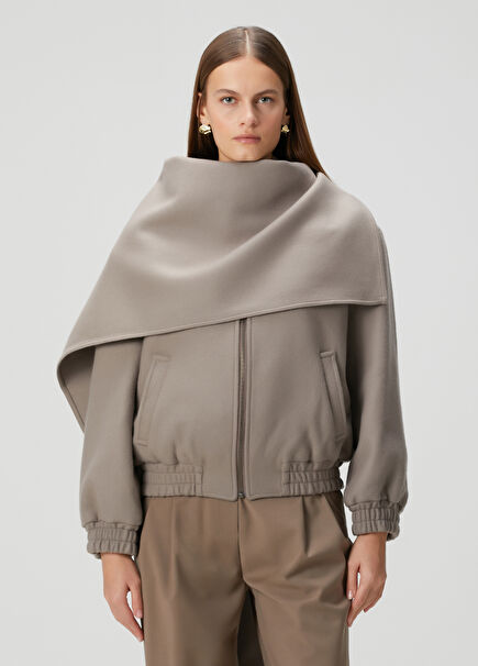 Tuli Açık Kahverengi Yün Mont