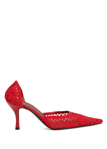 Kırmızı Tığ İşi Topuklu Ayakkabı