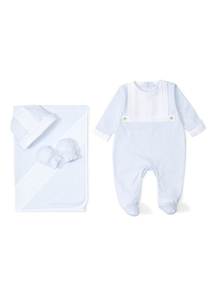 Blue 4 Pieces Honeycomb Bib Baby Boy Gift Set