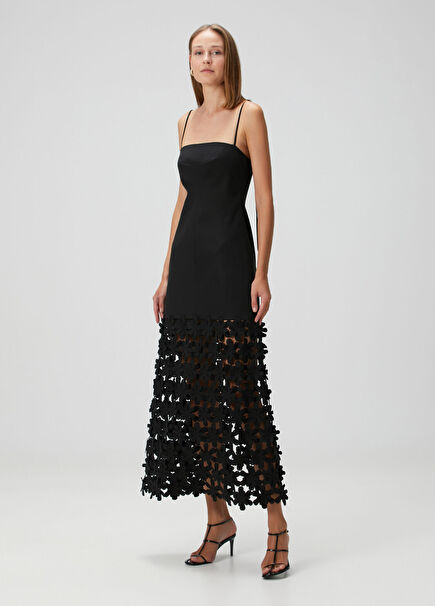 Magdalena Siyah Midi Elbise