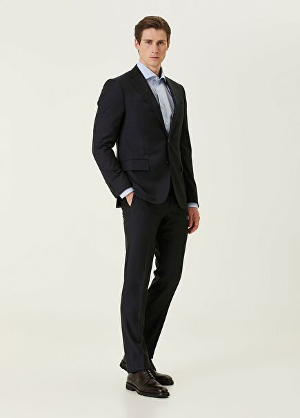 Lacivert Çizgi Desenli Takım Elbise