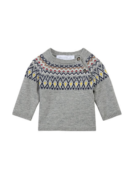 Gri Etnik Desenli Erkek Bebek Kazak