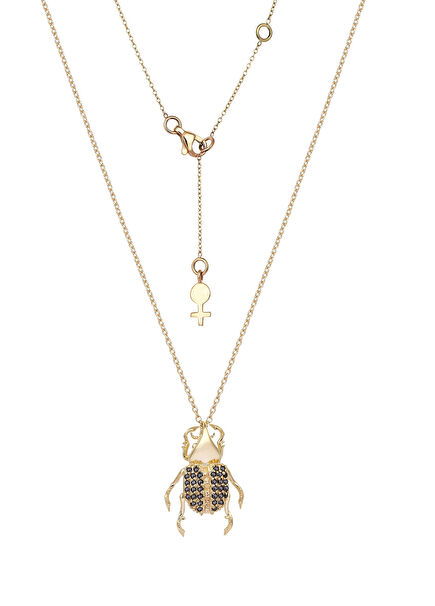 Rhinoceros Beetle Diamond Women's Gold Necklace
