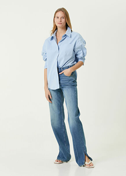 Mavi Yırtmaç Detaylı Jean Pantolon