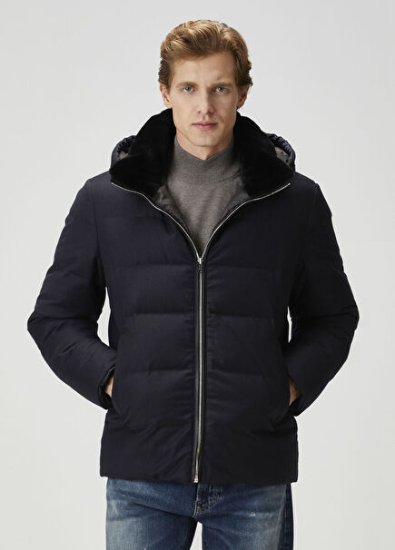 Lacivert Kapüşonlu Mont