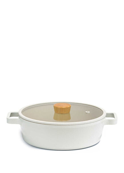 Fika D-Neof 226l Beige Aluminum Shallow Pot with Glass Lid 26 cm