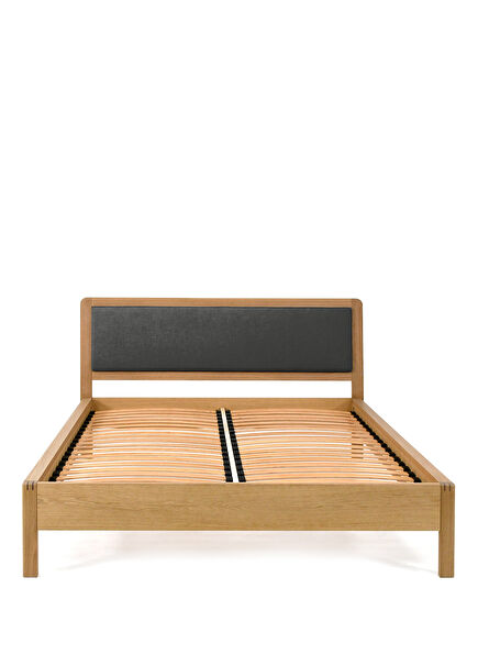 Black Natural Oak Upholstered Bed Frame