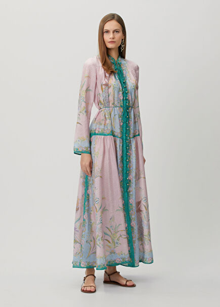Indra Lilac Floral Maxi Silk Dress