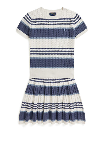 Blue White Braided Pattern Girls' 2-Piece Set