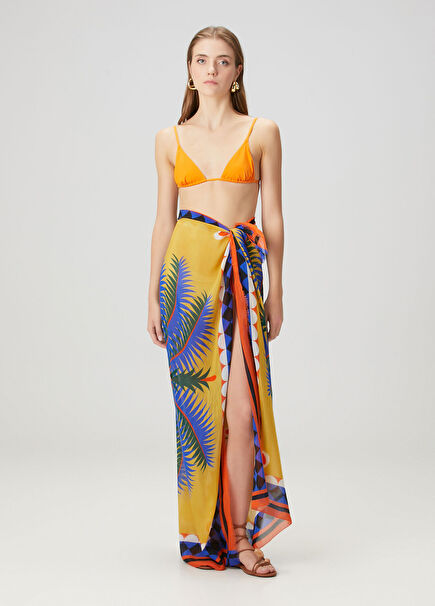 Sarı Palmiye Baskılı Pareo