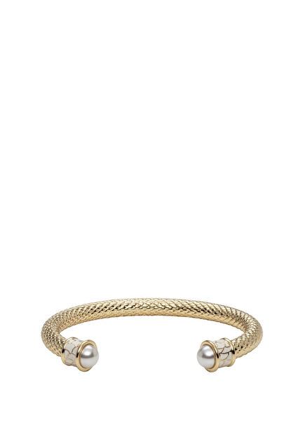 Salamander Pearl Gold Torque Bangle Bracelet