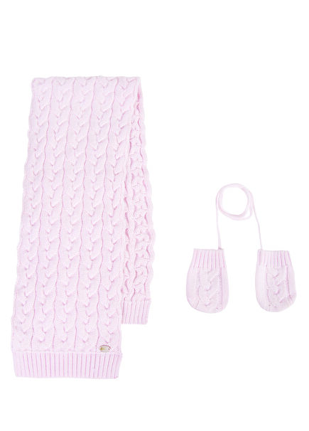 Pink Hair Braid Baby Girl Scarf & Gloves Set of 2