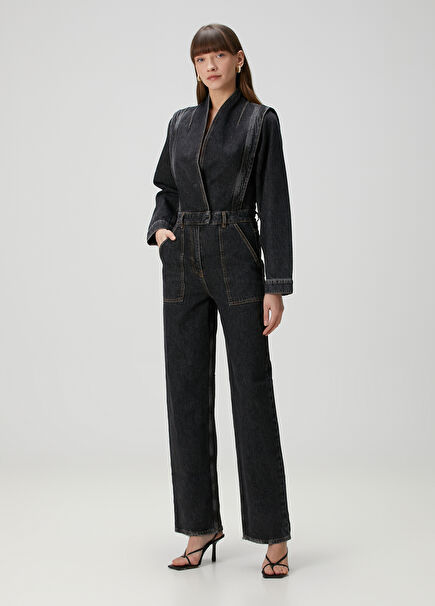 Megane Dark Grey Denim Jumpsuit