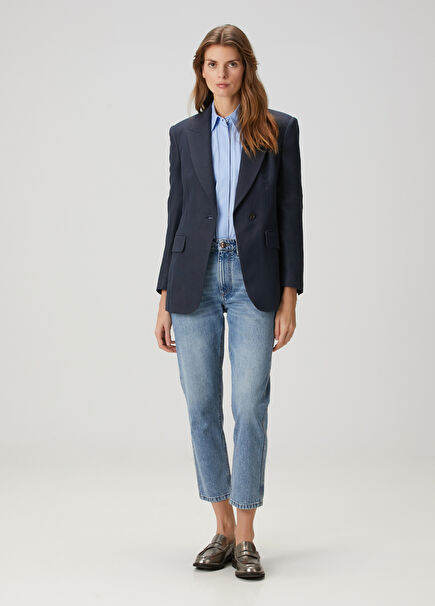 Blue Crop Straight Jeans