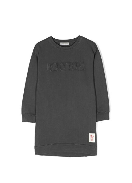 Gri Logo Detaylı Kız Çocuk Elbise