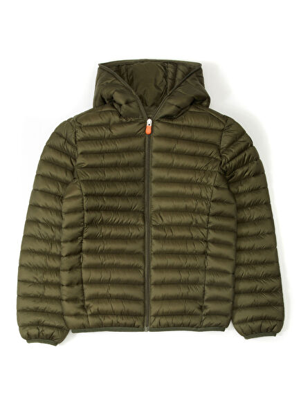Eco Dark Green Hooded Boy's Puff Coat