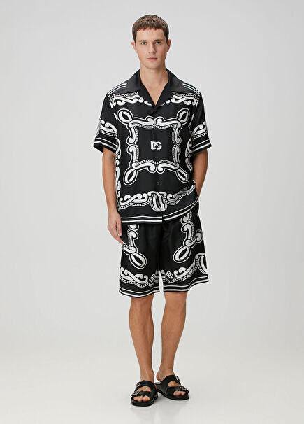 Black Waist Corded Silk Bermuda