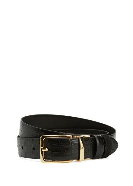 Black Crocodile Double-Sided Women's Leather Belt