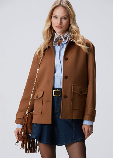 Camel Süs Apoletli Kaşe Mont