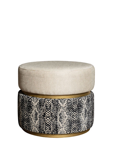 Serpente Yılan Derisi Desenli Ahşap Tabanlı Silindir Puf