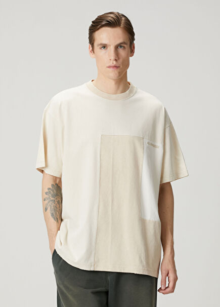 Bej Patchwork Efektli T-shirt