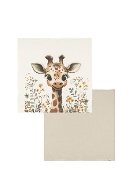 Baby Giraffe & Teddy Beige Pamuklu Müslin 2'li Bebek Örtüsü Seti