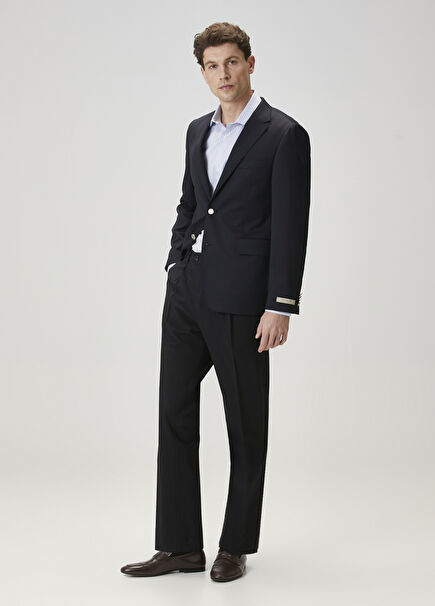 Lacivert Pilili Yün Pantolon