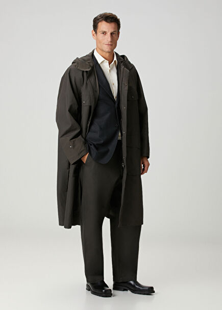 Kahverengi Kapüşonlu Utility Pardösü