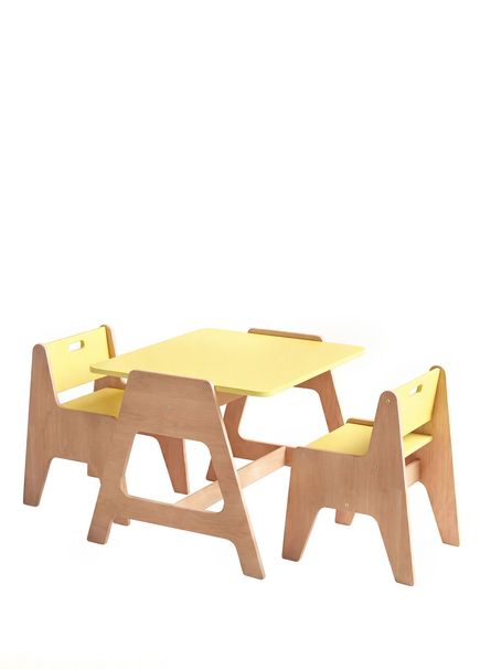 Cotable Sarı Ahşap Çocuk Aktivite Masa Takımı