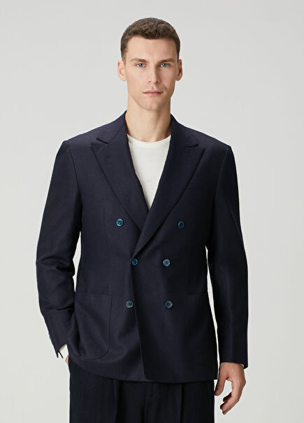 Navy Blue Wool Double-Breasted Jacket