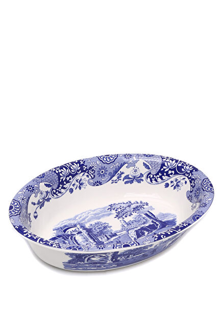 Blue Italian Oval Porcelain Rimmed Dish